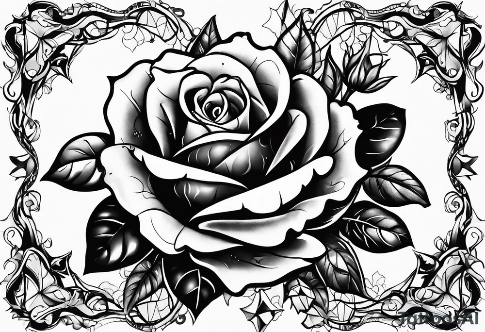 Tesseract with big roses and small stars around it tattoo idea