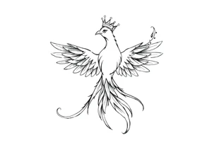 Pheonix wearing a crown with flowy long tail tattoo idea
