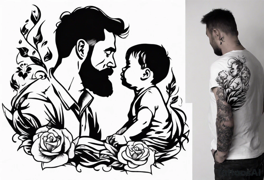Silhouette of a father with two children tattoo idea