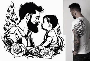 Silhouette of a father with two children tattoo idea