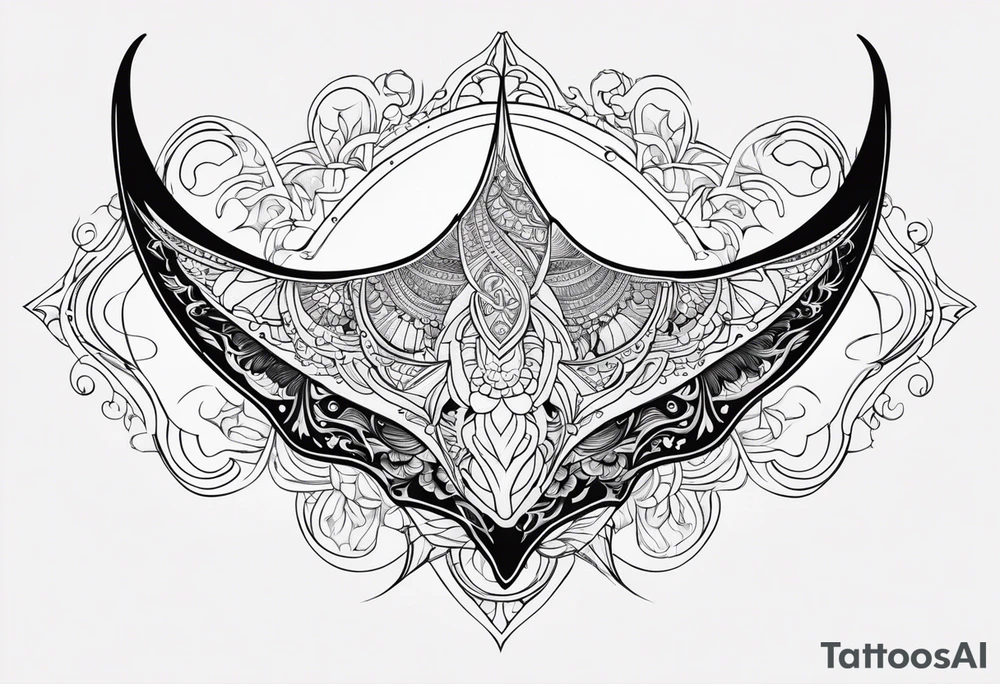 Tattoo sketch of manta ray in outline, without shadows and background, made of sacred ornament tattoo idea