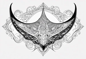 Tattoo sketch of manta ray in outline, without shadows and background, made of sacred ornament tattoo idea