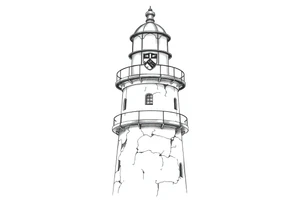 a whole lighthouse with a coat of arms incorporated into the roof tattoo idea