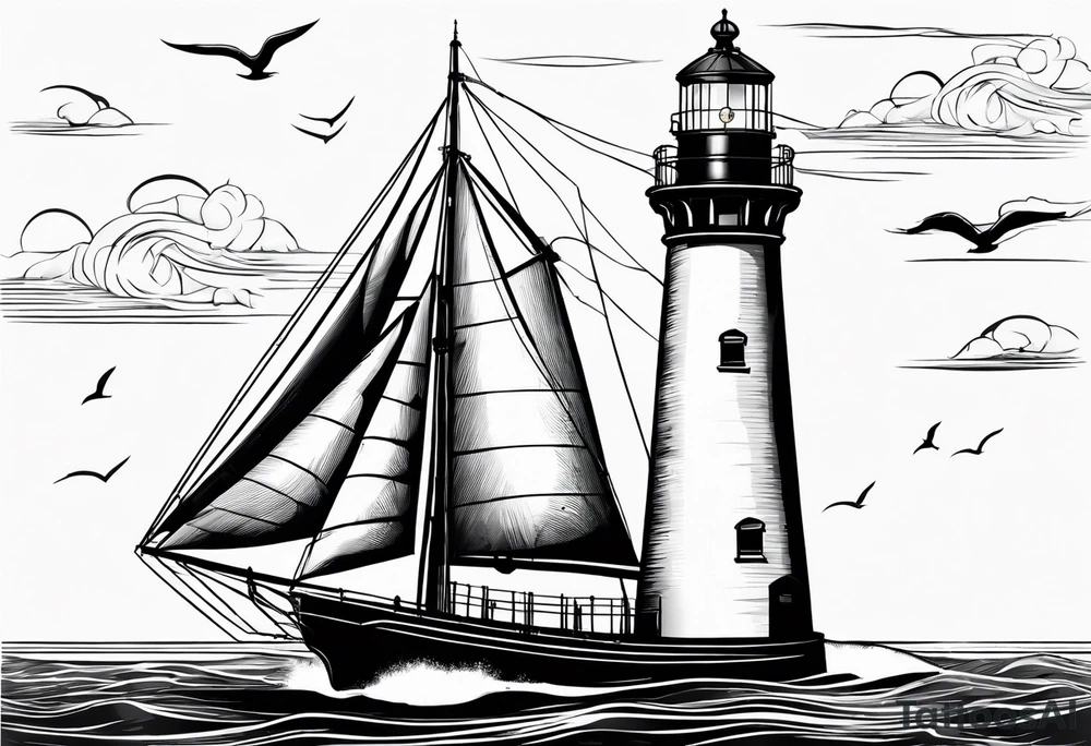 maritime lighthouse with 2 large sails attached. tattoo idea maritime lighthouse with 2 large sails attached. tattoo idea