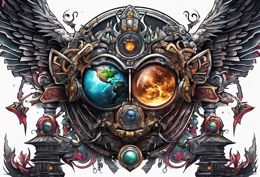 Planet,city,monsters. tattoo idea