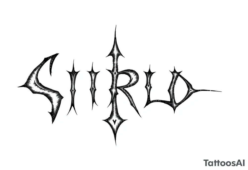 Abstract Tribal font saying “SIRISO” with all letters close together and the S in SIRISO connected to the O tattoo idea