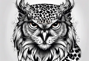 Transition between owl and leopard tattoo idea