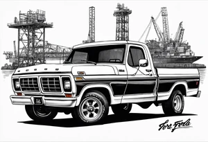 1974 ford f-100 in front of oil rig tattoo idea