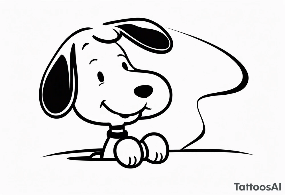 happy snoopy side profile calling on a dial telephone tattoo idea