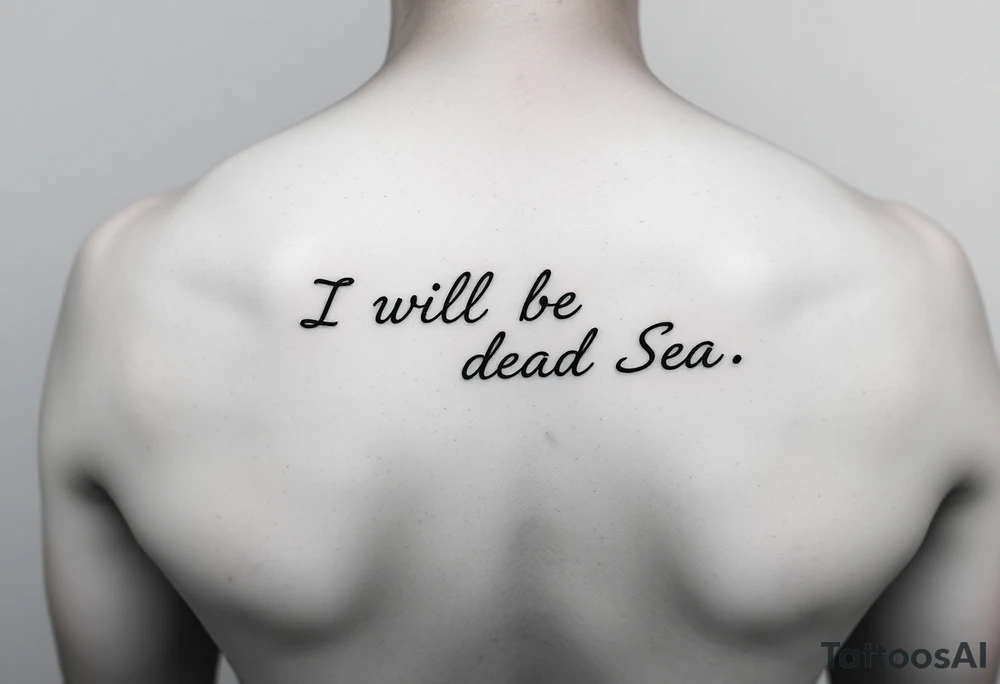 Feminine fine line tattoo representing the following quote “I will be your Dead Sea”. Black lines only tattoo idea