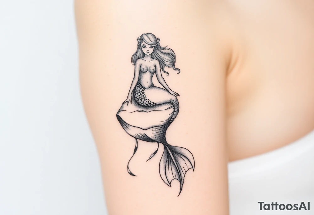 mermaid above water sitting on rock tattoo idea