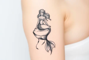 mermaid above water sitting on rock tattoo idea