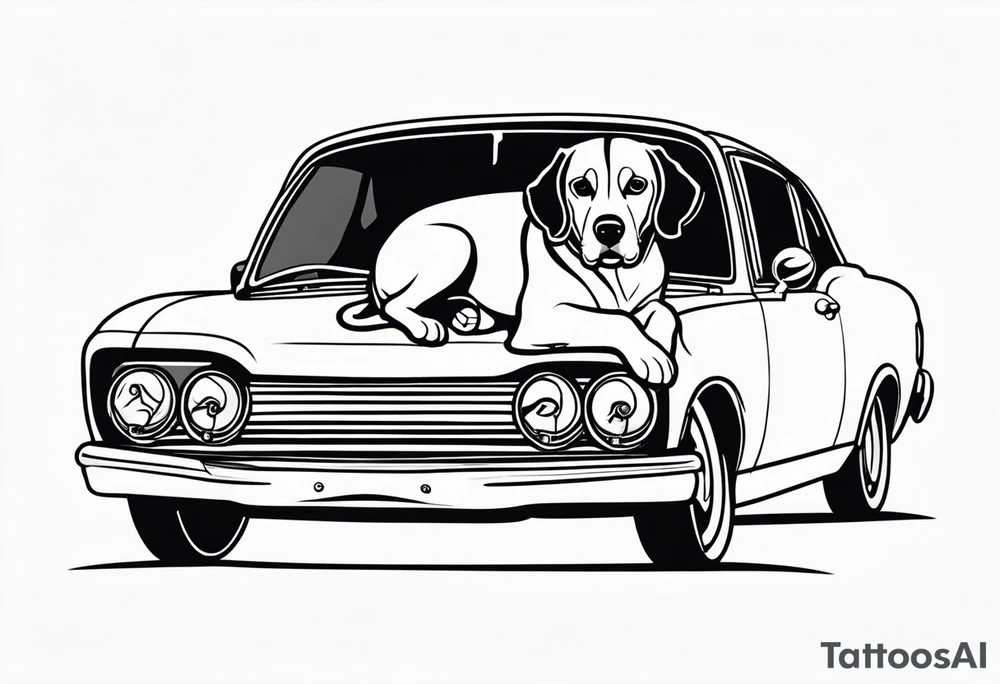 a beagle lying on top of a car steering wheel tattoo idea