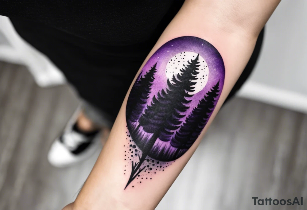 forest, abstract, on hand, no people, purple and black, full tattoo idea