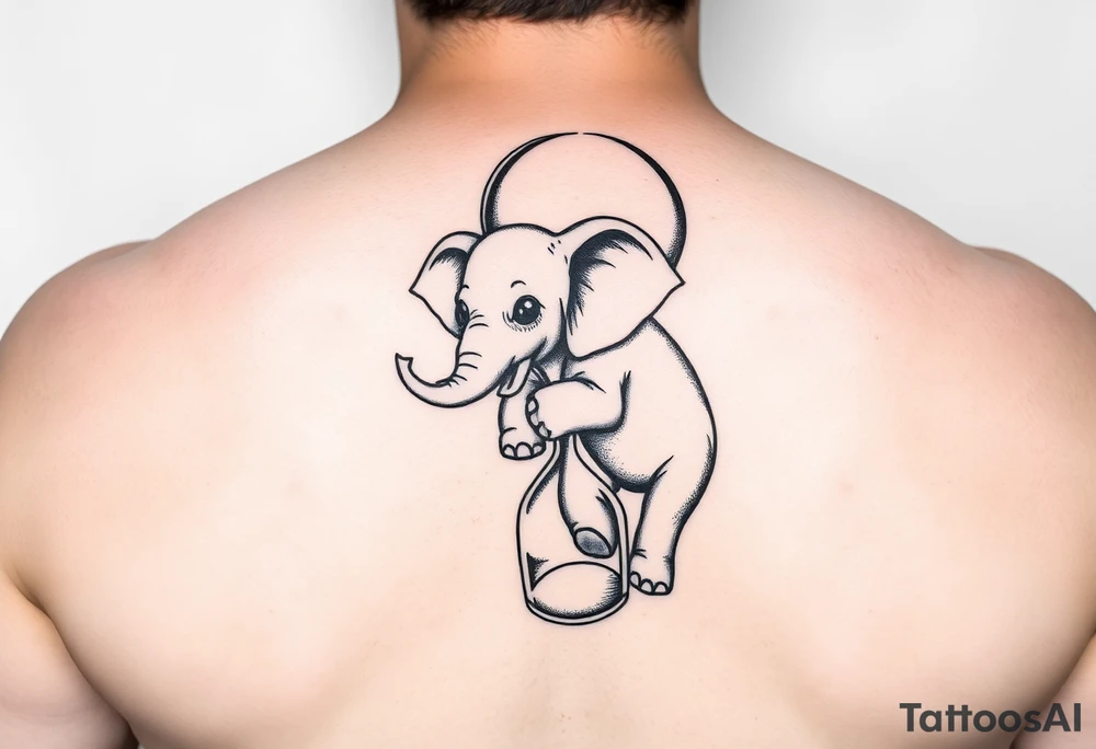Baby elephant in hour glass holding autism balloon tattoo idea