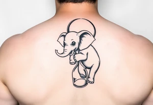 Baby elephant in  hour glass holding autism balloon tattoo idea