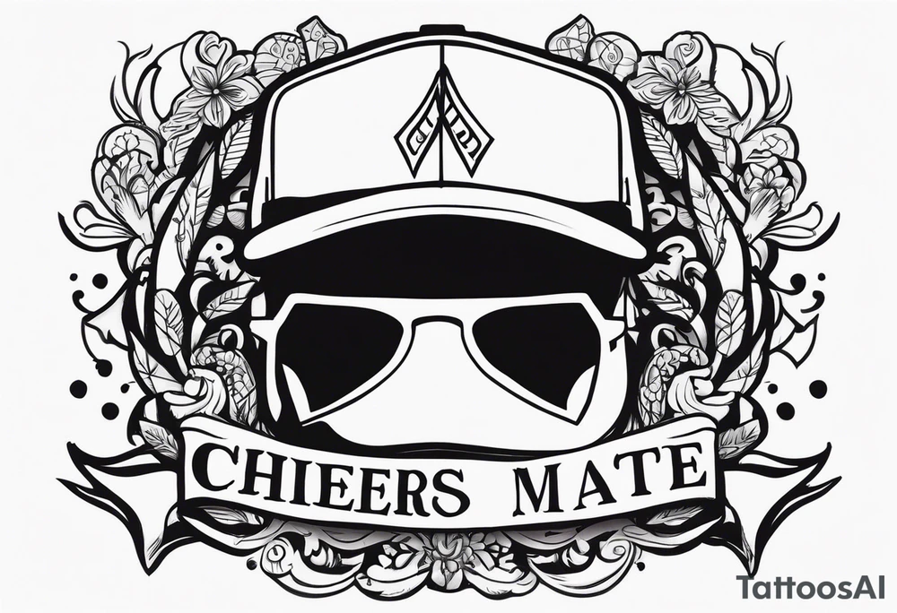 Cheers Mate text, armband +Cancer Ribbon +flat cap tattoo idea