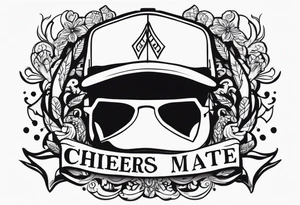 Cheers Mate text, armband +Cancer Ribbon +flat cap tattoo idea