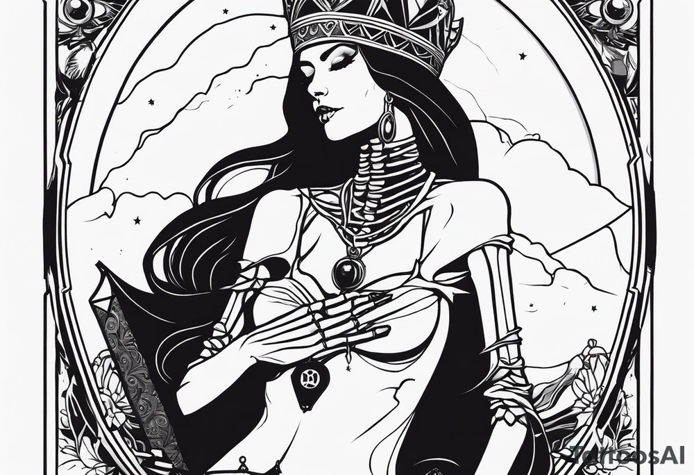 High priestess as a skeleton with moon tarot card tattoo idea High priestess as a skeleton with moon tarot card tattoo idea