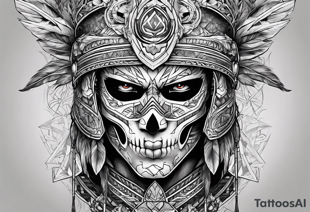 Warrior with skull mask tattoo idea