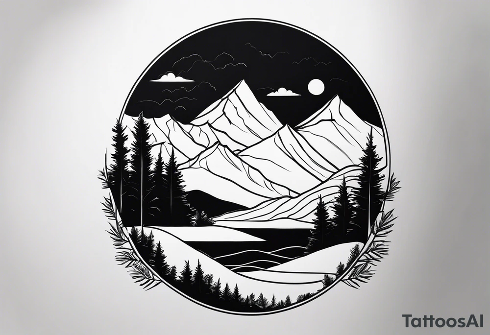 Mountain forest with the sky that turns into the ocean tattoo idea Mountain forest with the sky that turns into the ocean tattoo idea
