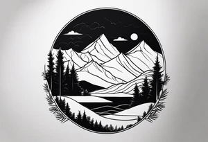 Mountain forest with the sky that turns into the ocean tattoo idea