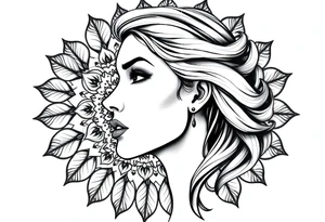 Powerful side profile woman’s face with mandala background tattoo idea