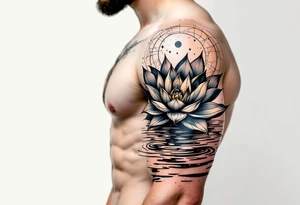 serene lotus flower emerging from sacred waters with ripples tattoo idea