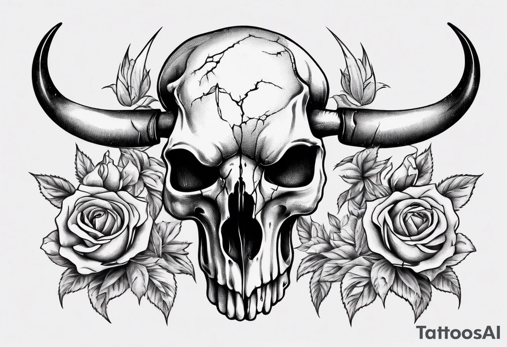 bulls skull with roses tattoo idea