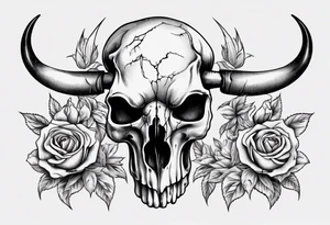 bulls skull with roses tattoo idea