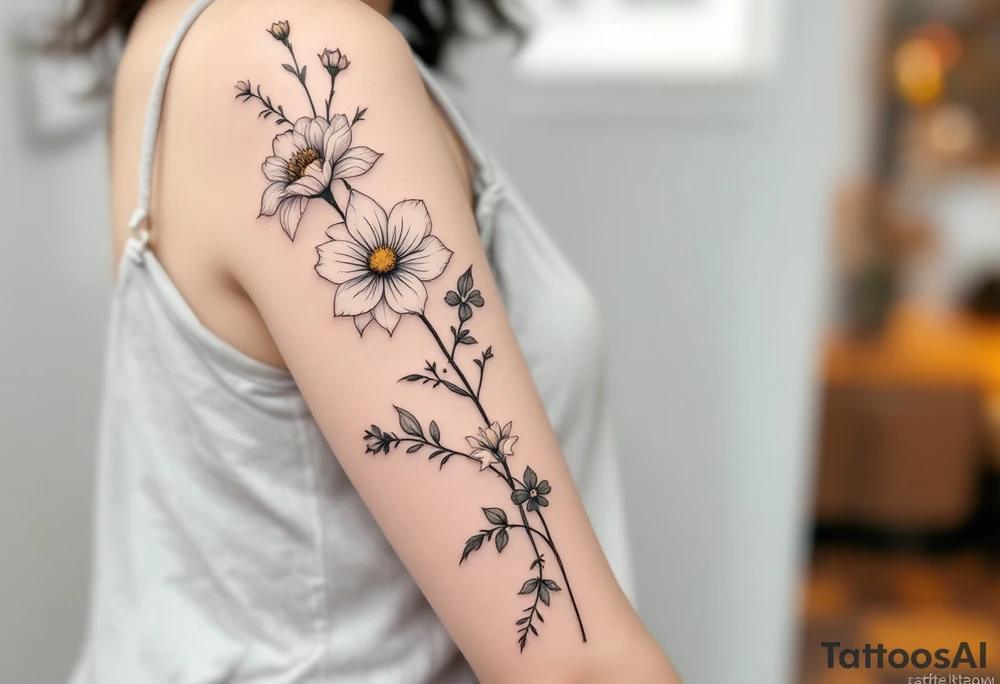 Carnation, Snowdrop, Larkspur, Water Lily, Daffodil, Clover tattoo idea