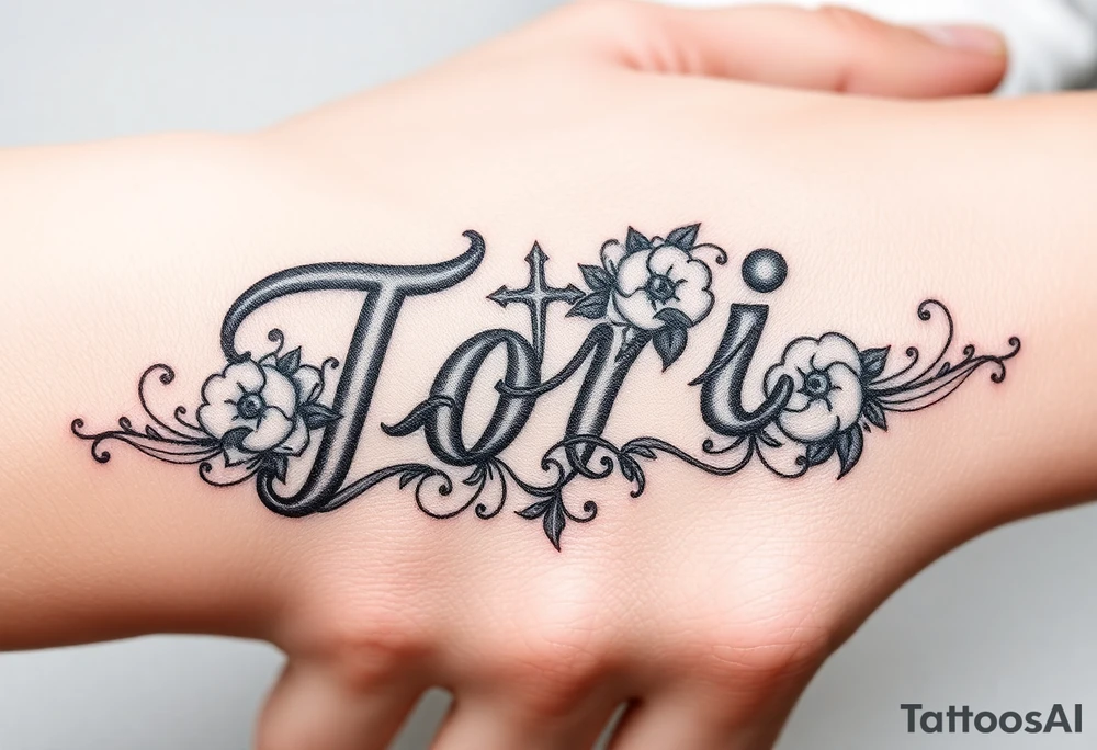 Name Tori with designs tattoo idea