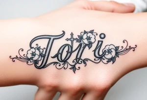 Name Tori with designs tattoo idea
