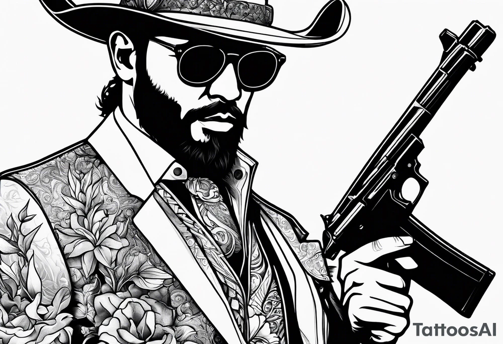 capricorn with sunglasses and gun tattoo idea