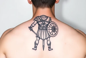 gladiator standing facing the arena short sword in hand shield in the other hand tattoo idea