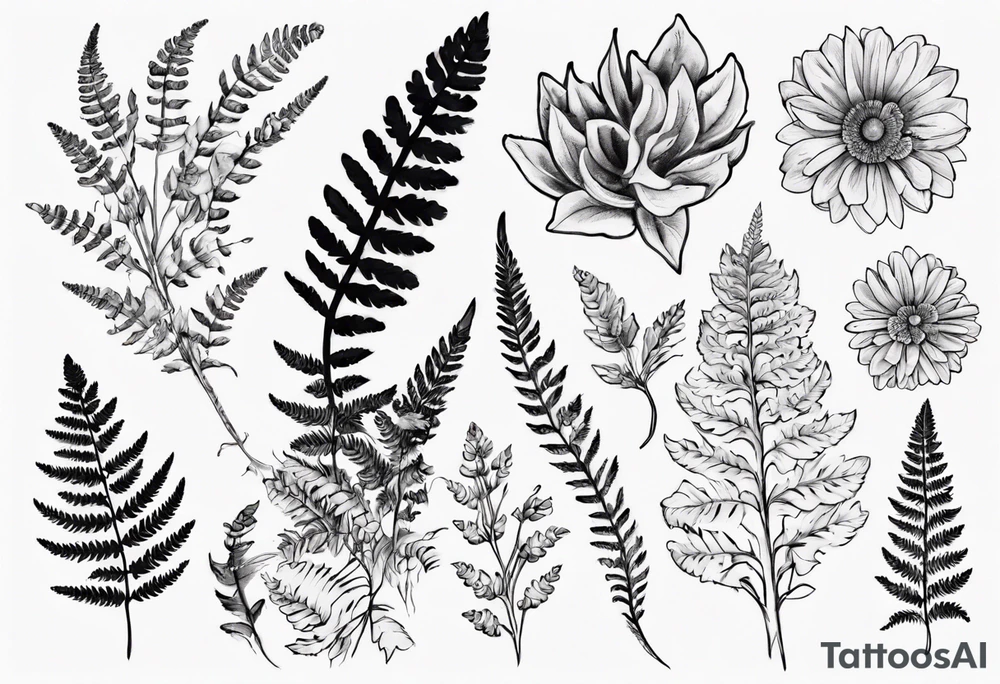 Fern and Flowers that represent the pacific Northwest tattoo idea