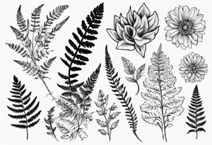 Fern and Flowers that represent the pacific Northwest tattoo idea