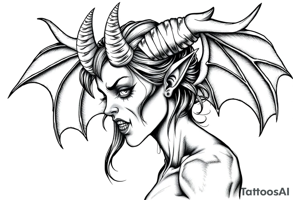 Gothic demon girl tattoo idea