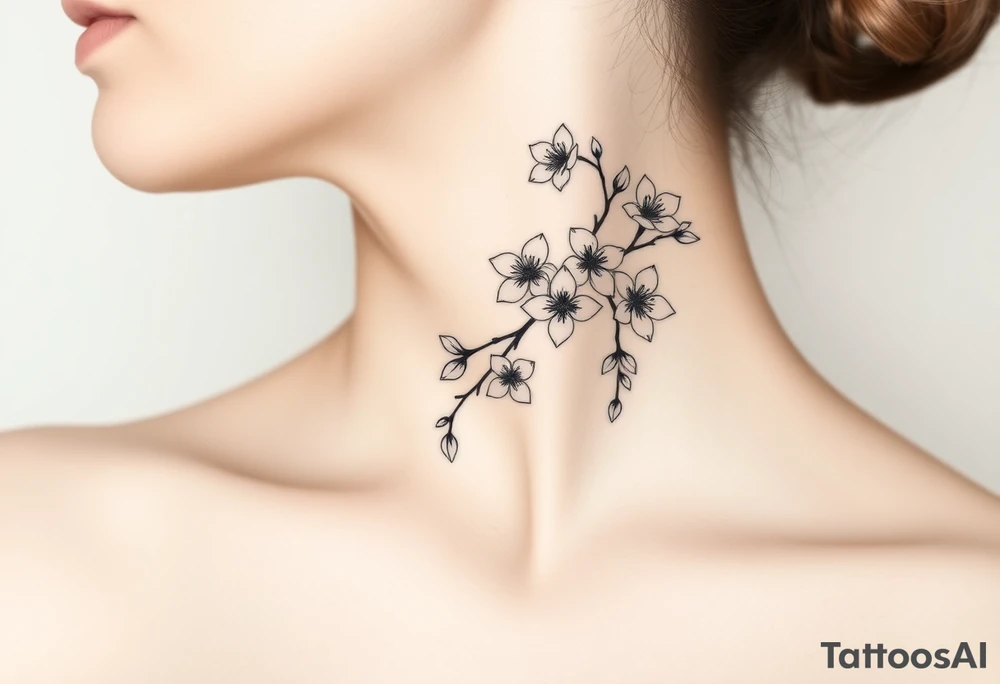 delicate cherry blossoms swirling in spring breeze with petals tattoo idea