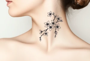 delicate cherry blossoms swirling in spring breeze with petals tattoo idea