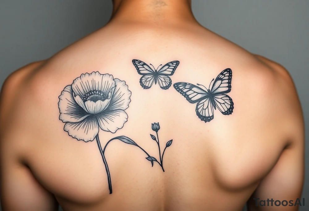 Zara and Kavya with poppy flower and butterfly tattoo idea