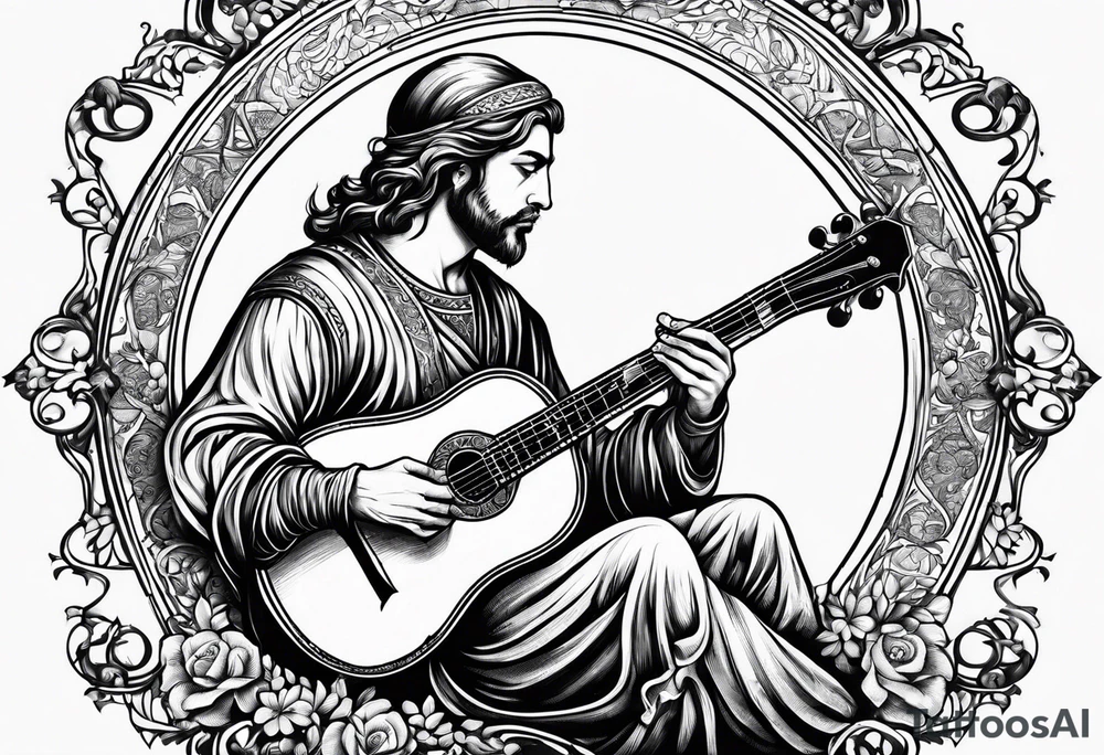 medieval man playing the lute tattoo idea