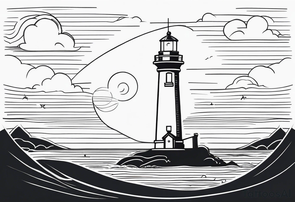 lighthouse in very fine line tattoo idea