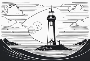 lighthouse in very fine line tattoo idea