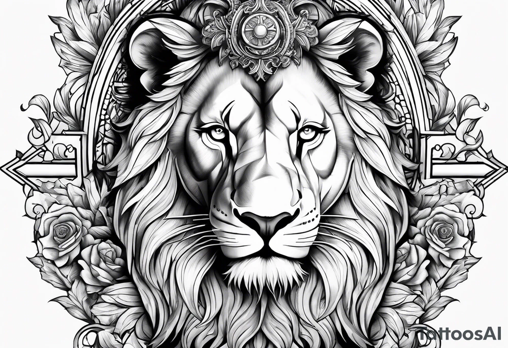 Cross and lion tattoo idea