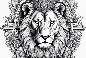 Cross and lion tattoo idea