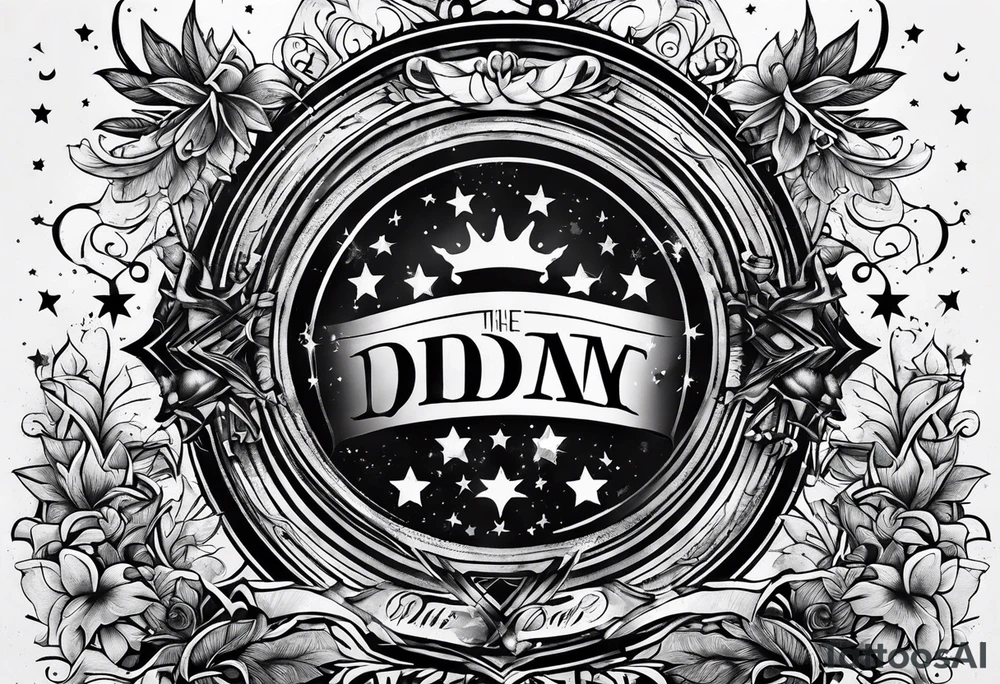 the letters tdm with smoke and small stars in the background tattoo idea