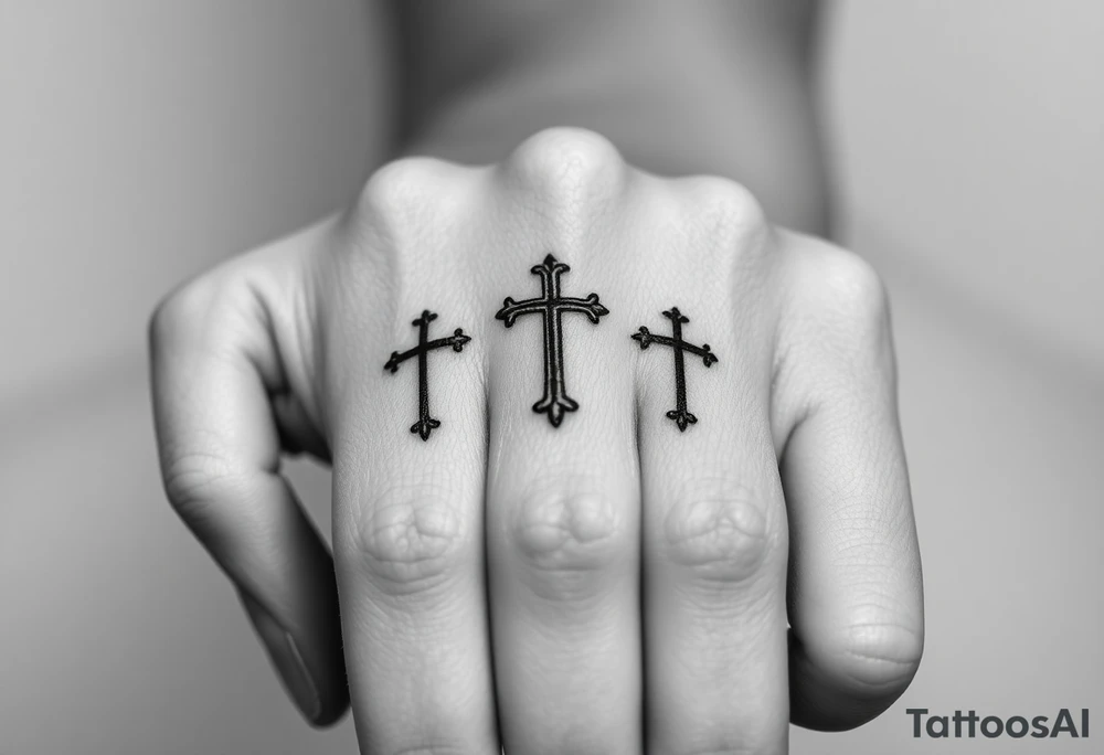 3 crosses side by side to form what looks like a ring on top of the 4th finger. elegant, simple.
Use simple t that are simple lines, like a micro tattoo. no complicated designs or lines tattoo idea