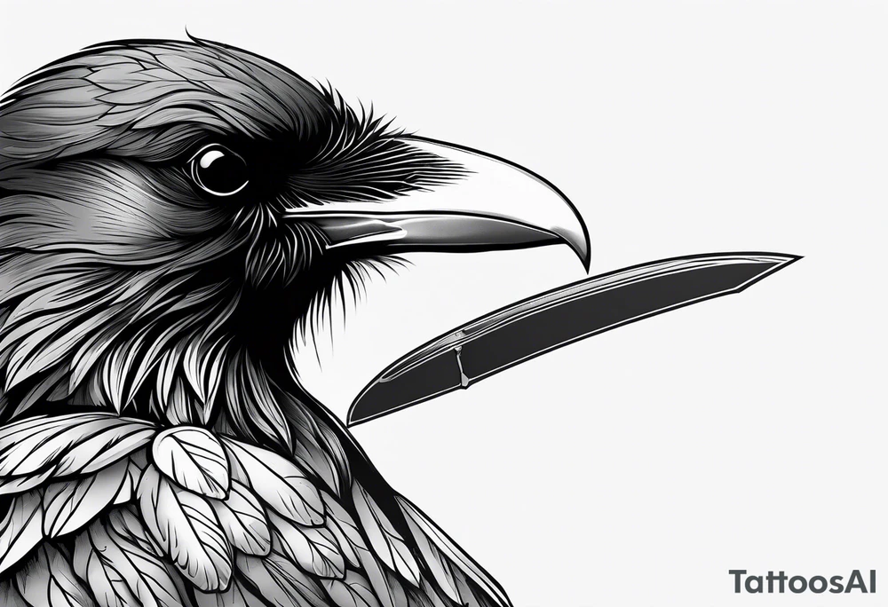 black raven with sword in mouth tattoo idea