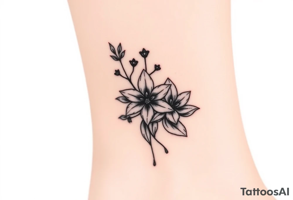 Hexagon Leo larkspur and water lilies tattoo idea